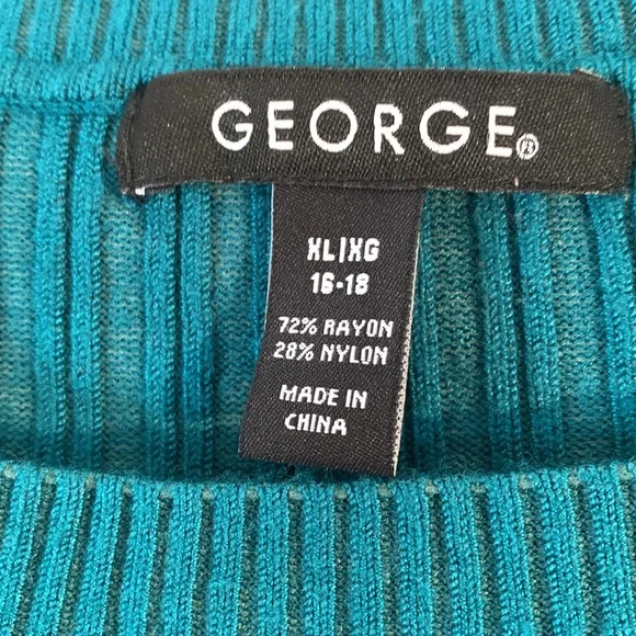George Antique Teal Ribbed Scoop Neck Sweater EUC - Picture 3 of 7